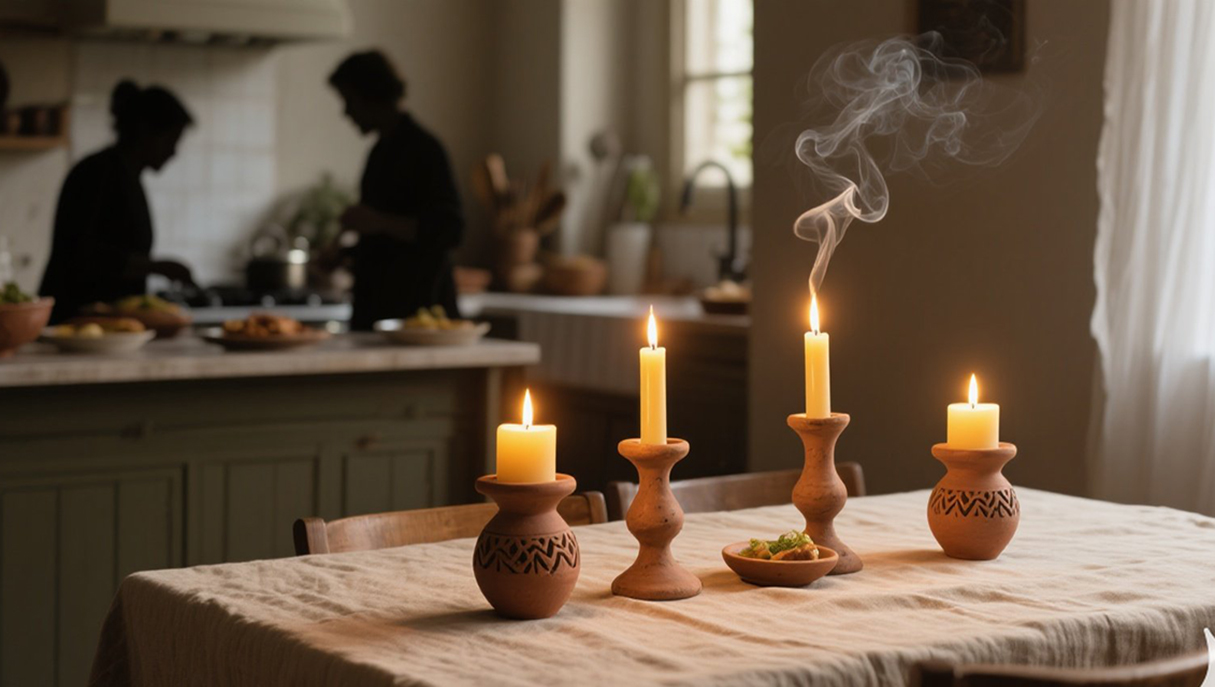 Soy Wax Aromatherapy plants soy candle ,A cozy kitchen filled with the aroma of simmering tomato basil soup, where two partners laugh while chopping fresh herbs.